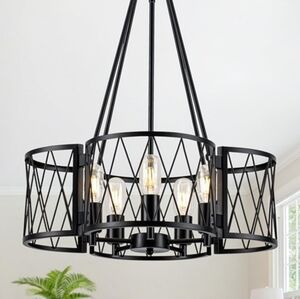 20.8" Black Rustic Farmhouse Drum Chandelier